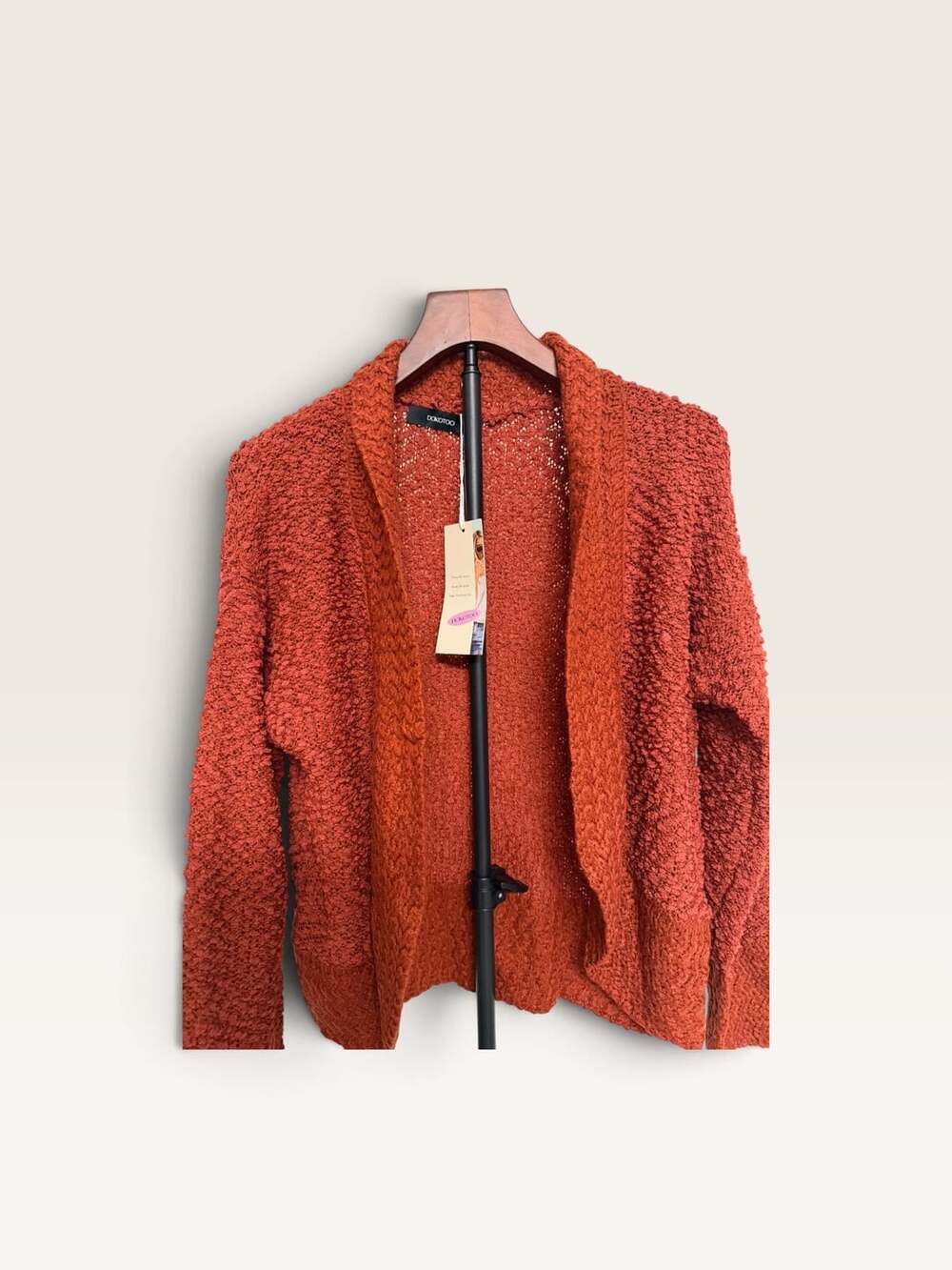 Dokootoo Open Front Fuzzy Knit Cardigan Rust Orange/138
